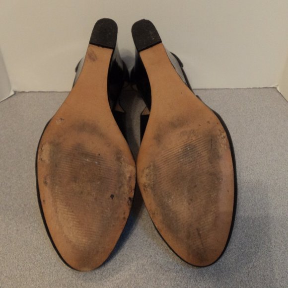 Kelly & Katie Women's 9.5 M Shoes Pump Wedge Black Leather Rd Toe - Picture 5 of 13